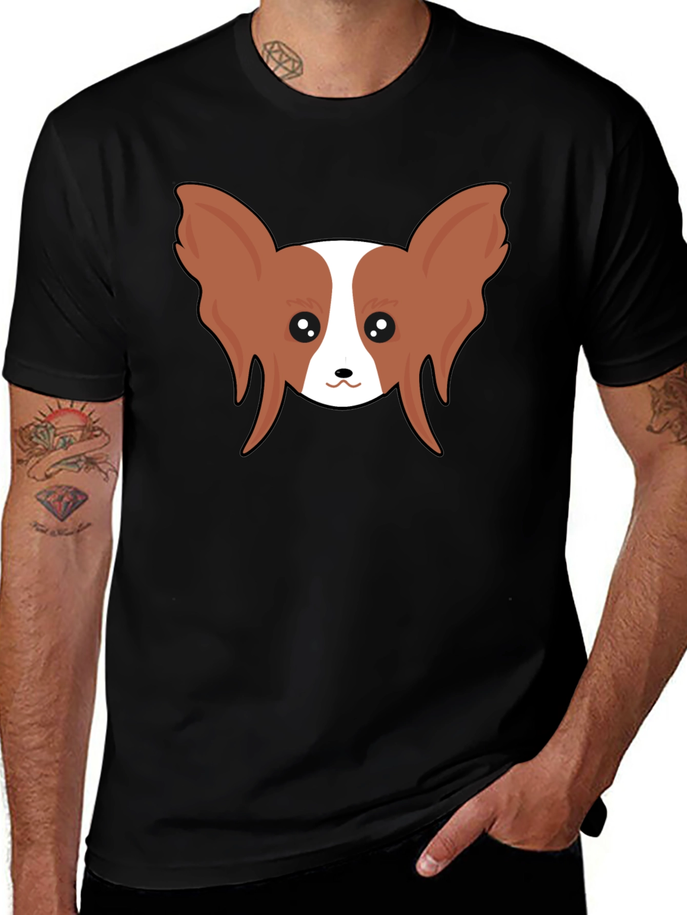 Papillon Dog Graphic Tee - Unisex Black T-Shirt