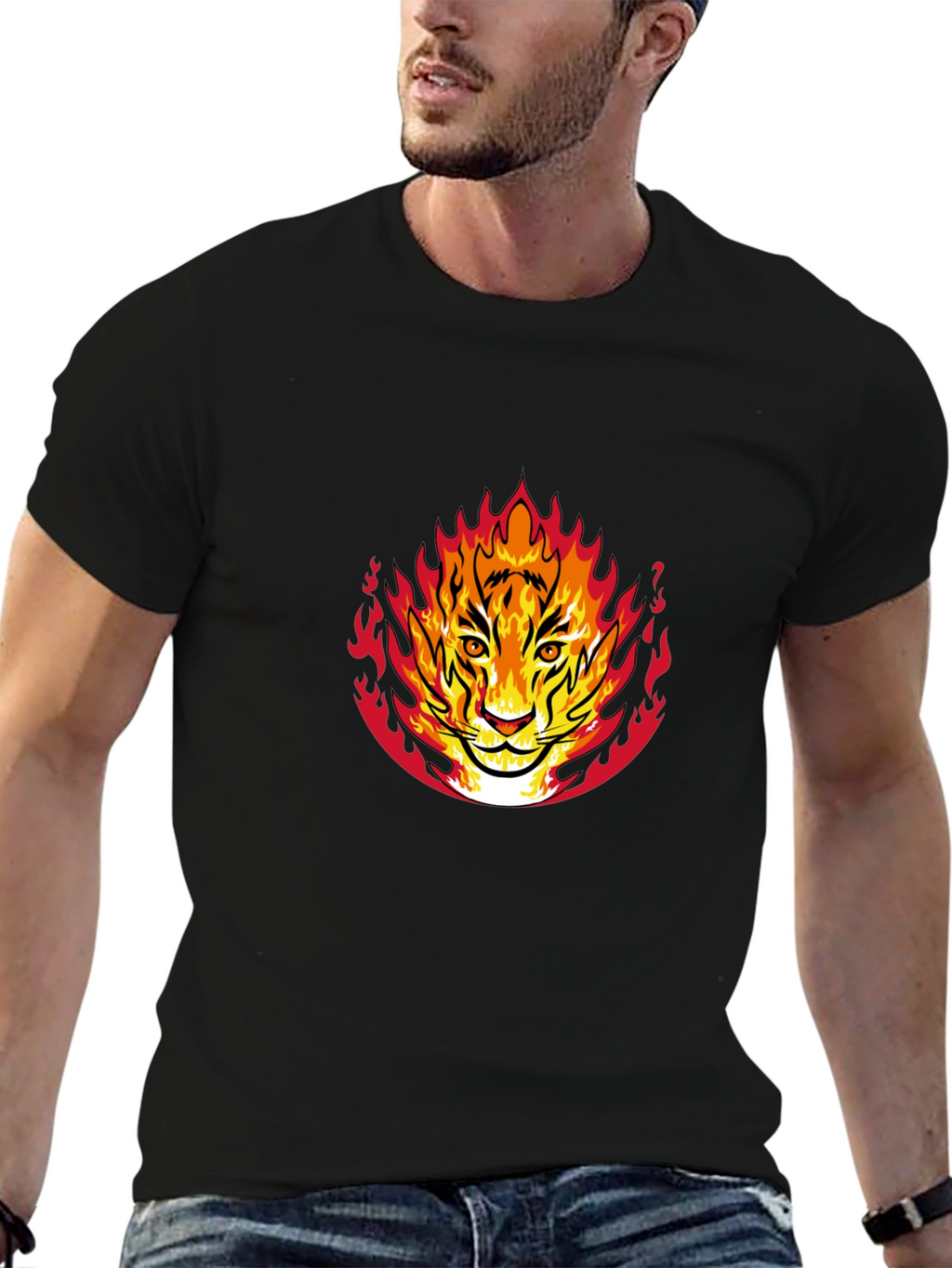 Fiery Tiger Graphic Black T-Shirt