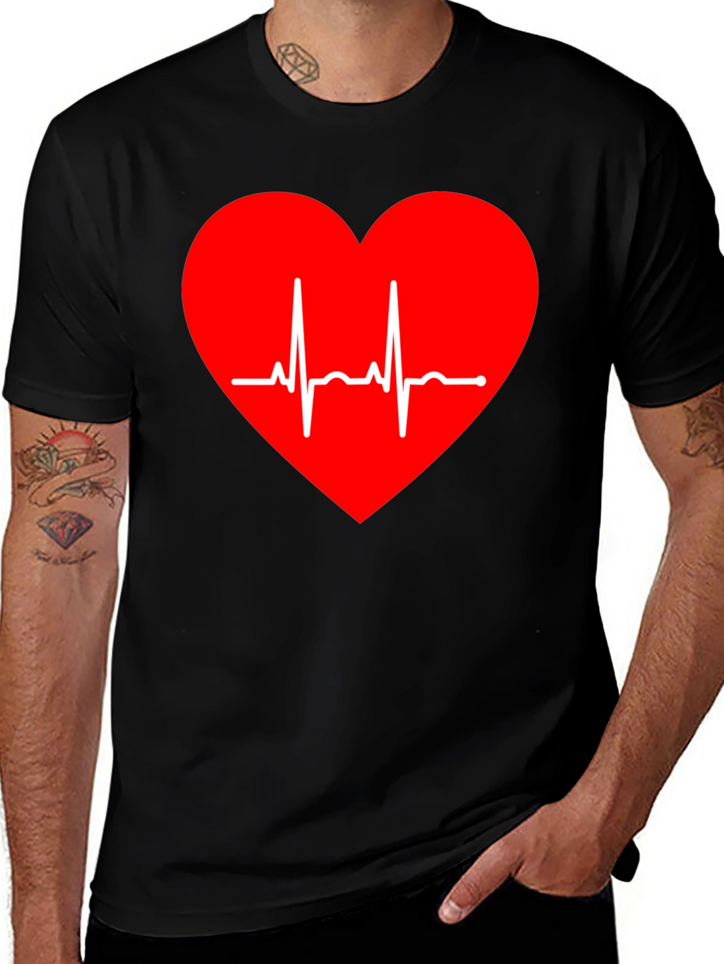 Heartbeat Graphic Tee - Stylish Black T-Shirt
