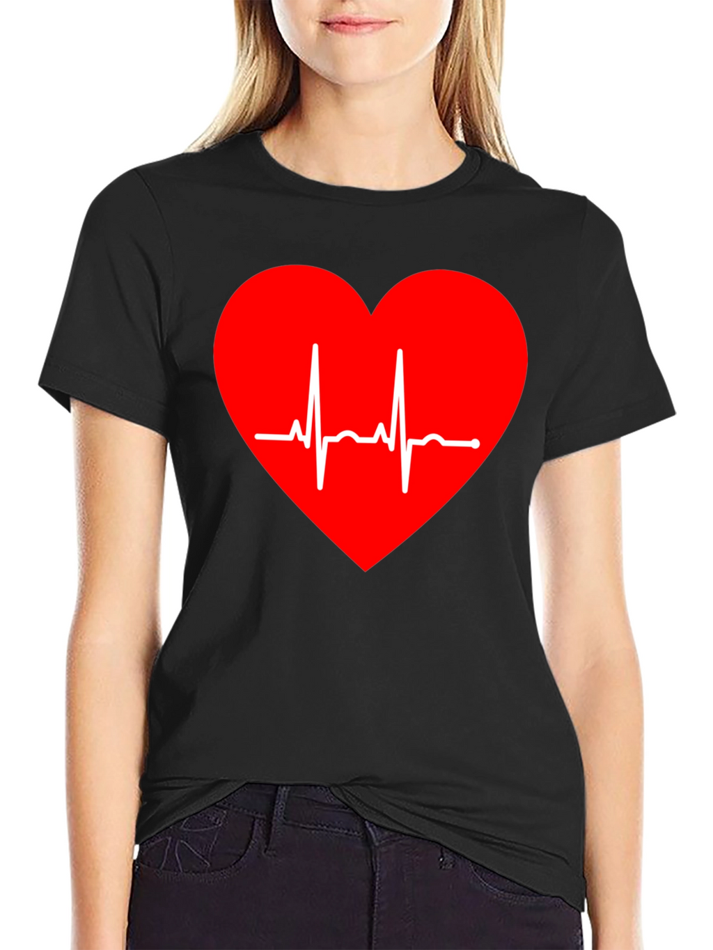 Heartbeat Graphic Tee - Stylish Black T-Shirt