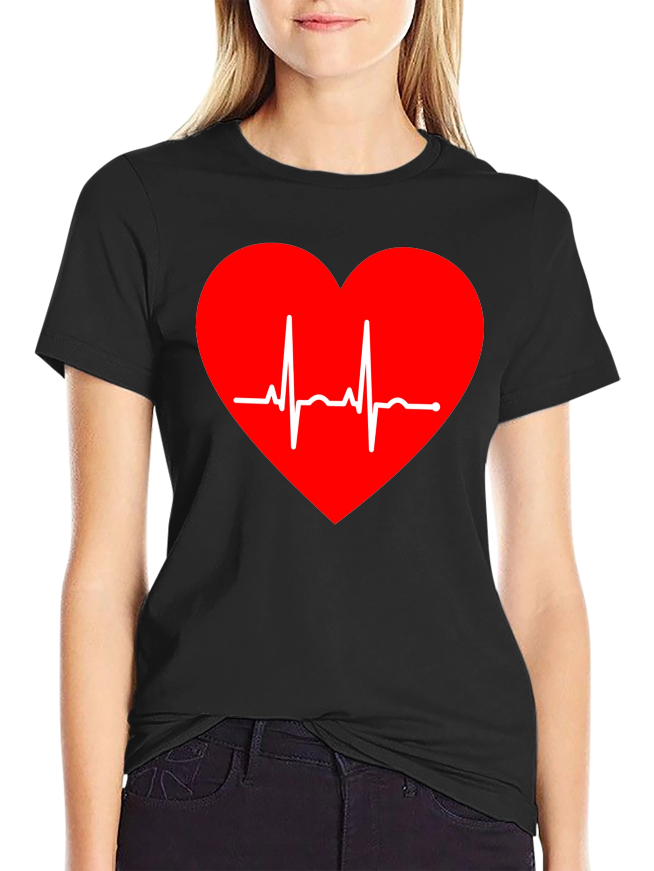 Heartbeat Graphic Tee - Stylish Black T-Shirt