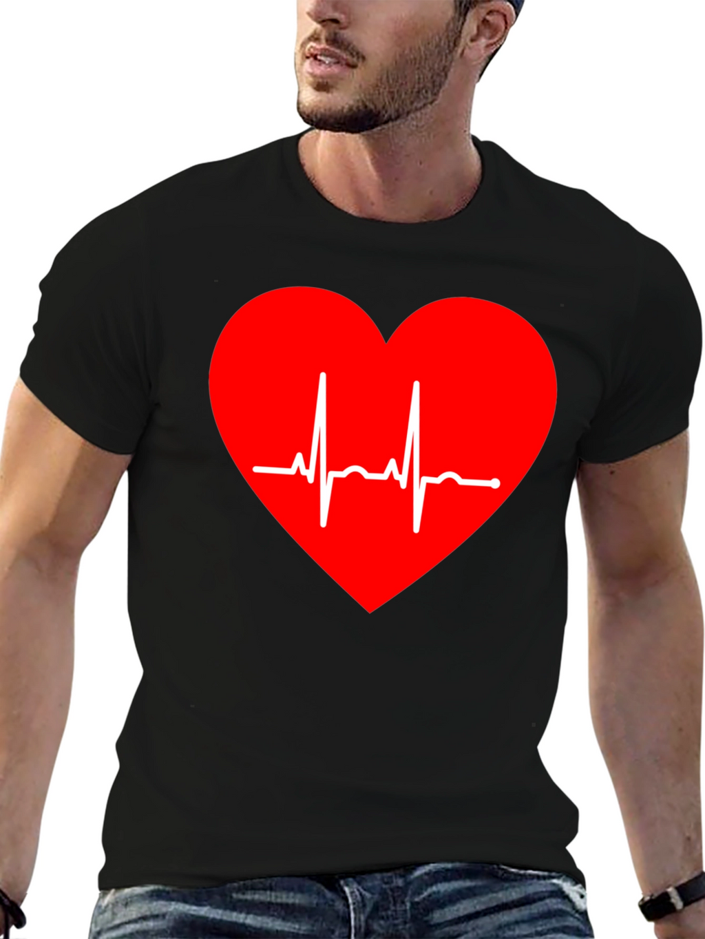 Heartbeat Graphic Tee - Stylish Black T-Shirt