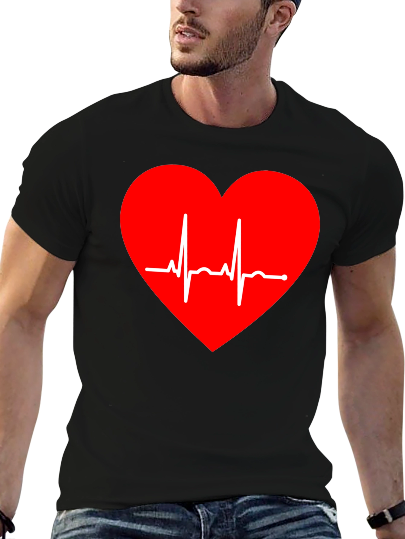 Heartbeat Graphic Tee - Stylish Black T-Shirt