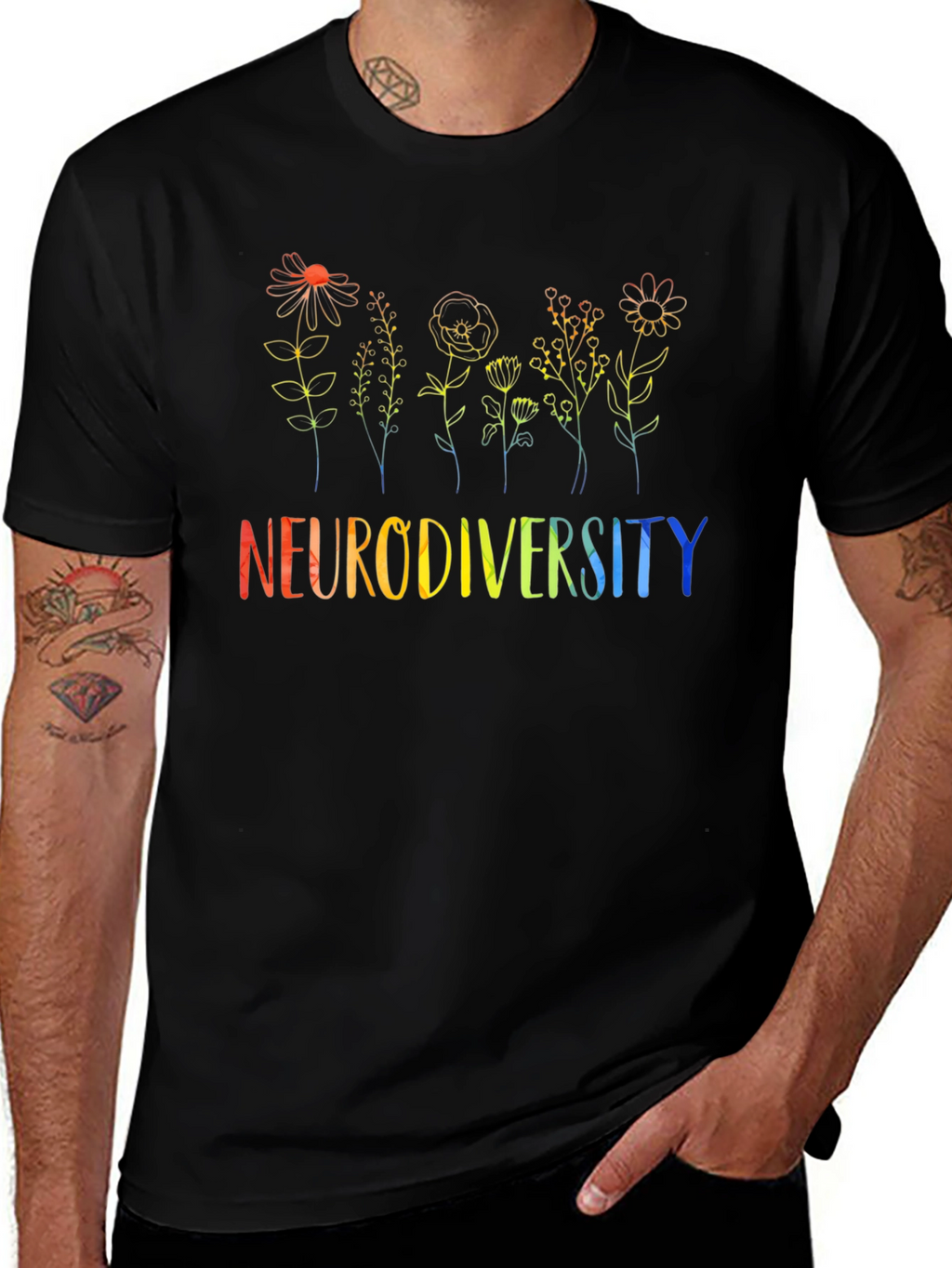 Neurodiversity Flower Graphic Tee - Black