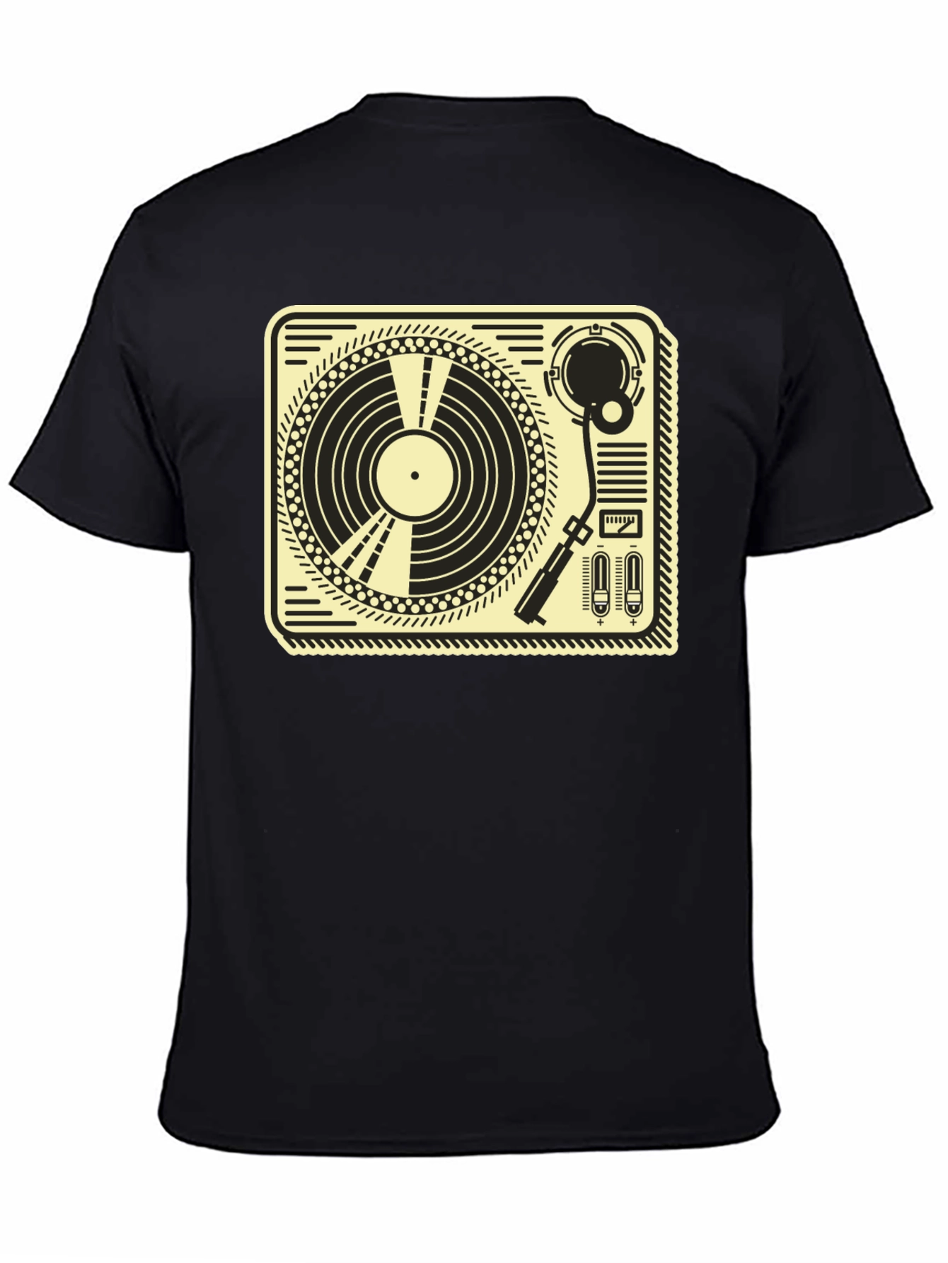Retro Turntable Graphic Tee - Black Cotton T-Shirt