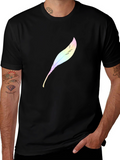 Mens Black T-Shirt with Feather Design
