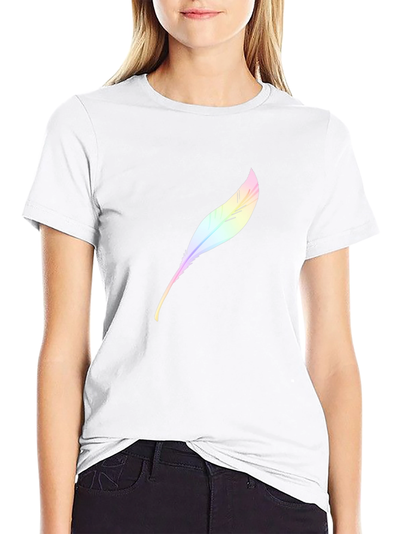 Mens Black T-Shirt with Feather Design