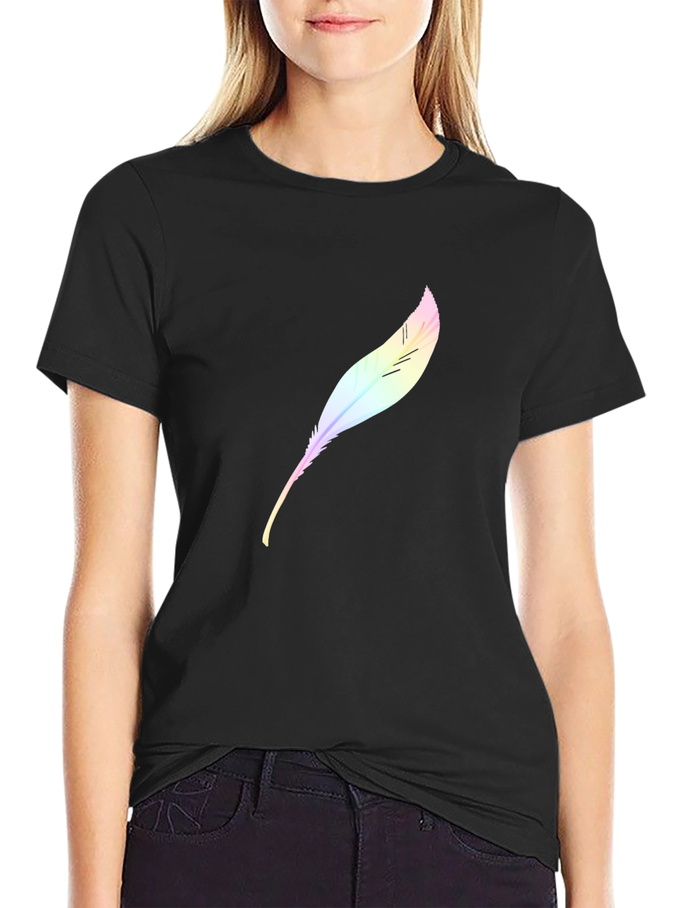 Mens Black T-Shirt with Feather Design
