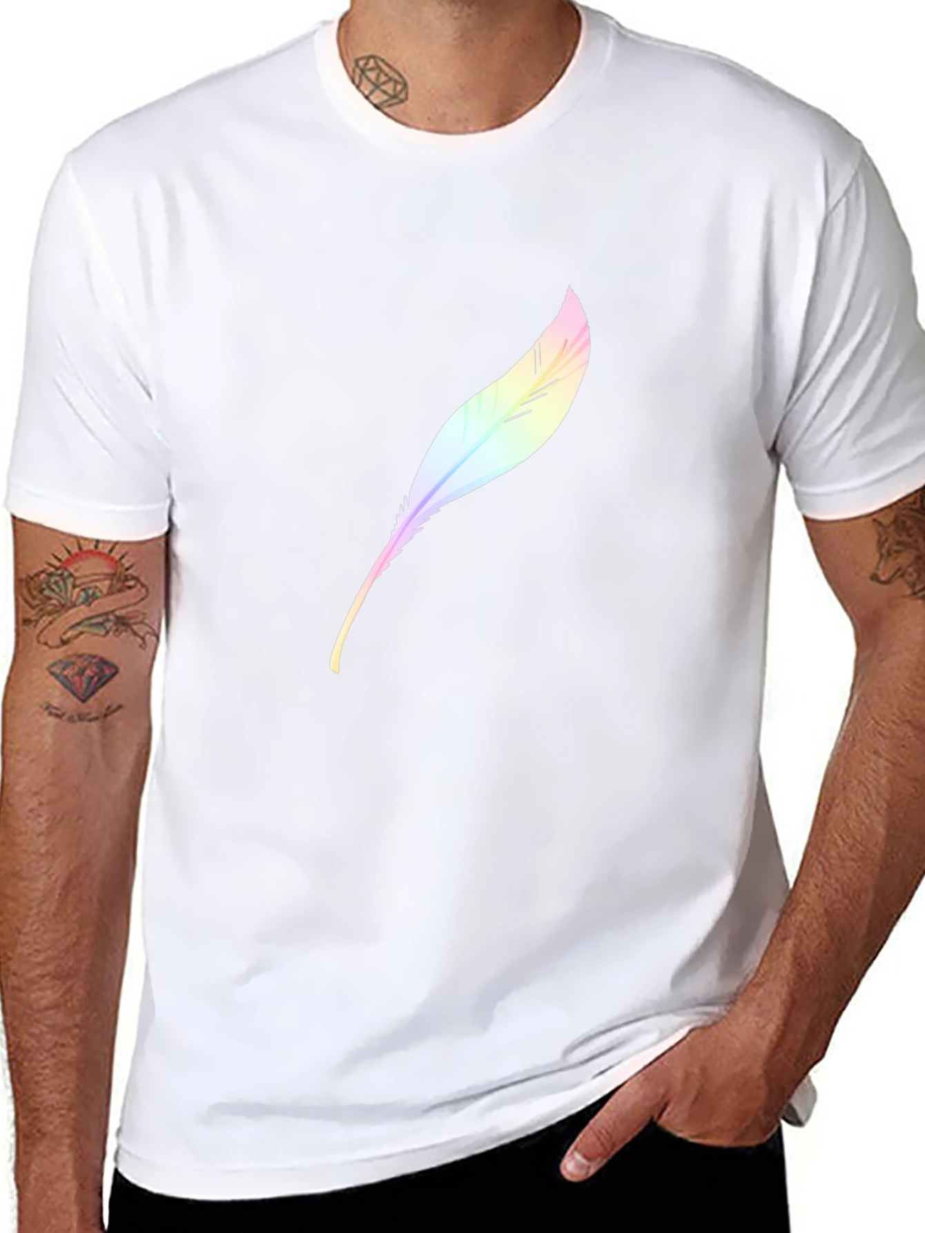 Mens Black T-Shirt with Feather Design