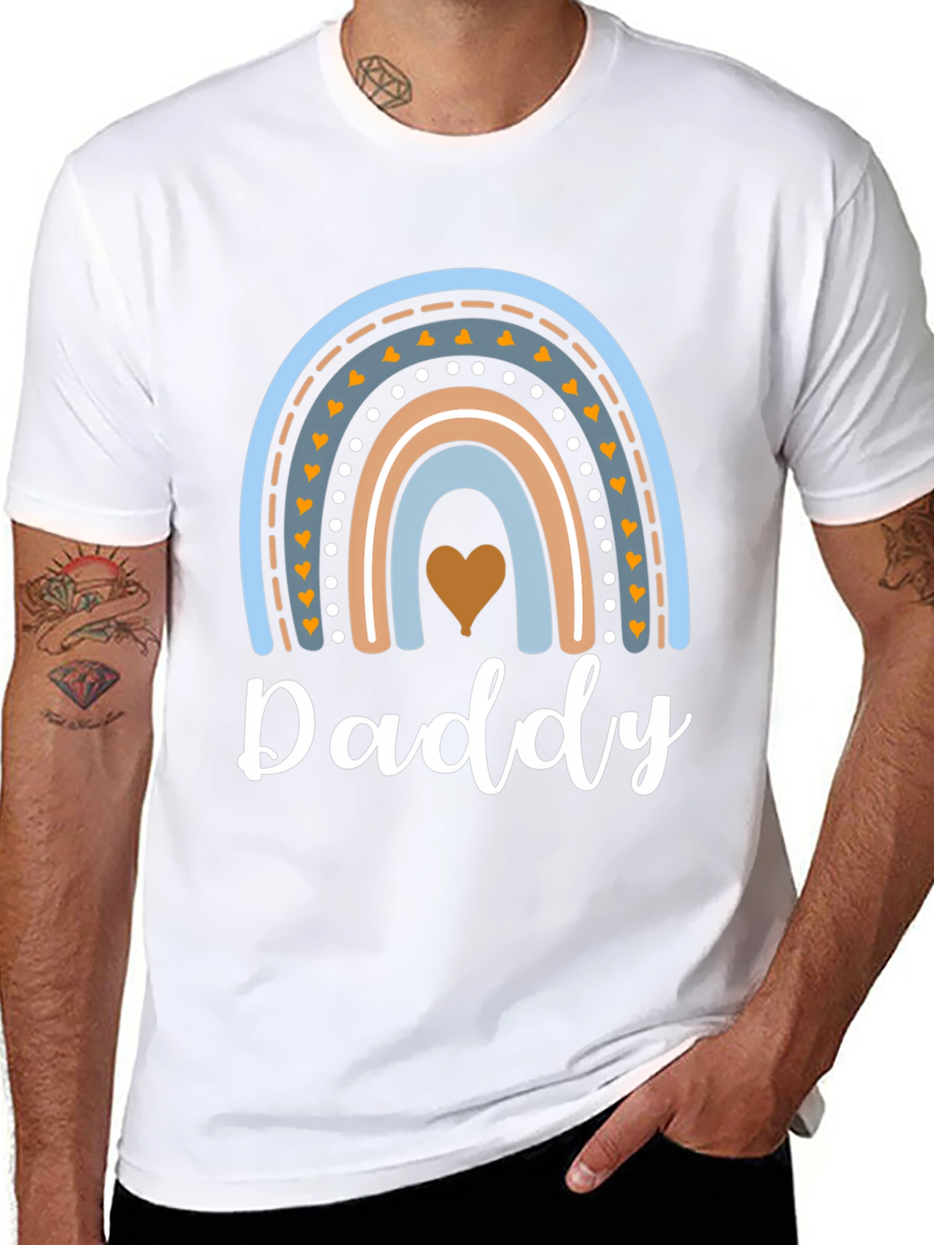 Daddy Rainbow Heart Graphic Tee - Fathers Day Gift