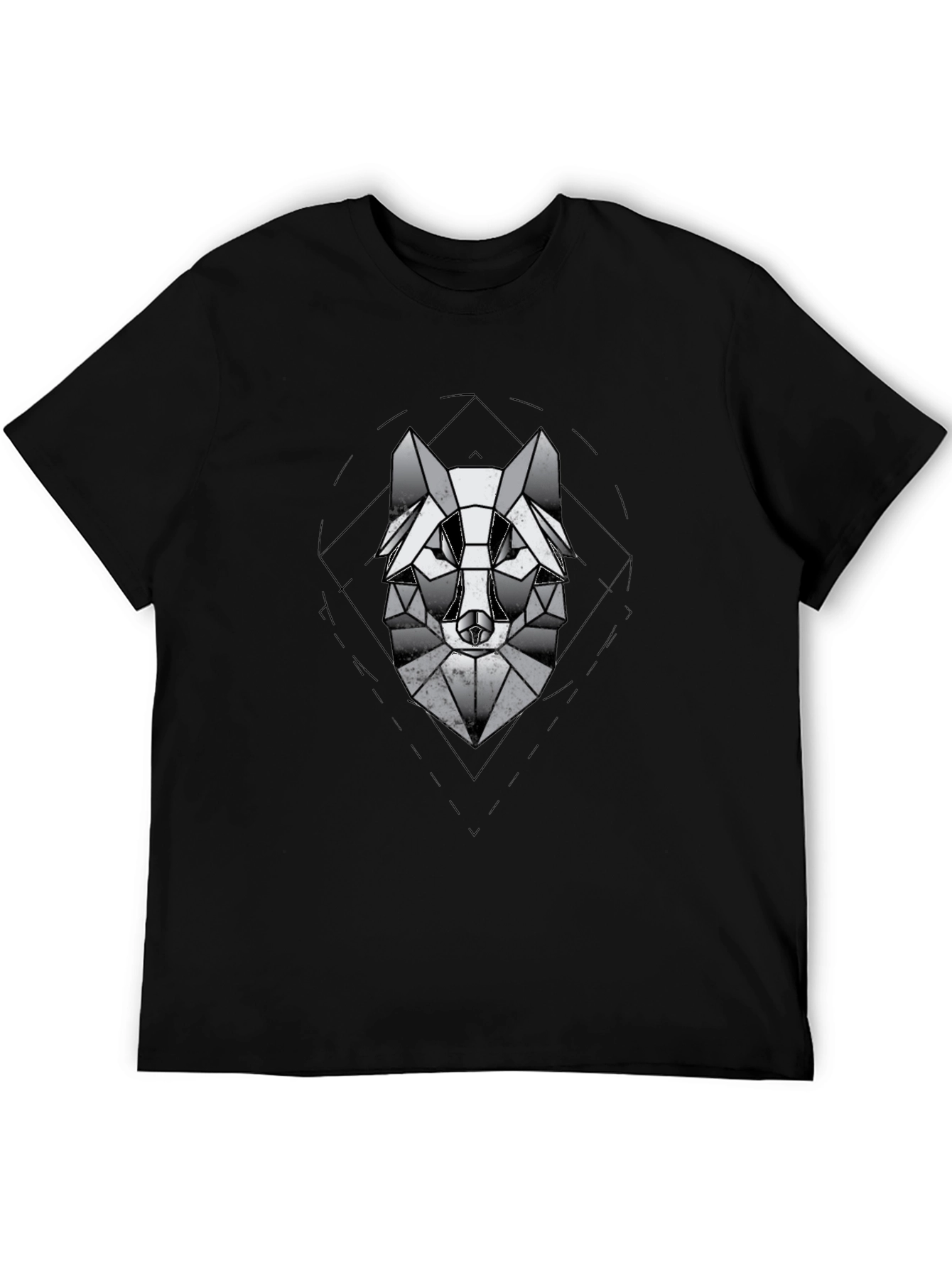 Geometric Wolf Graphic Black T-Shirt