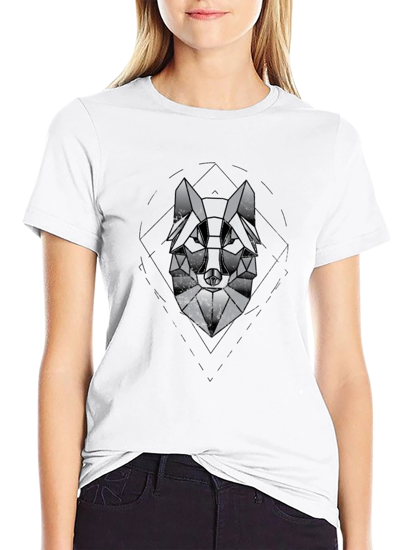 Geometric Wolf Graphic Black T-Shirt