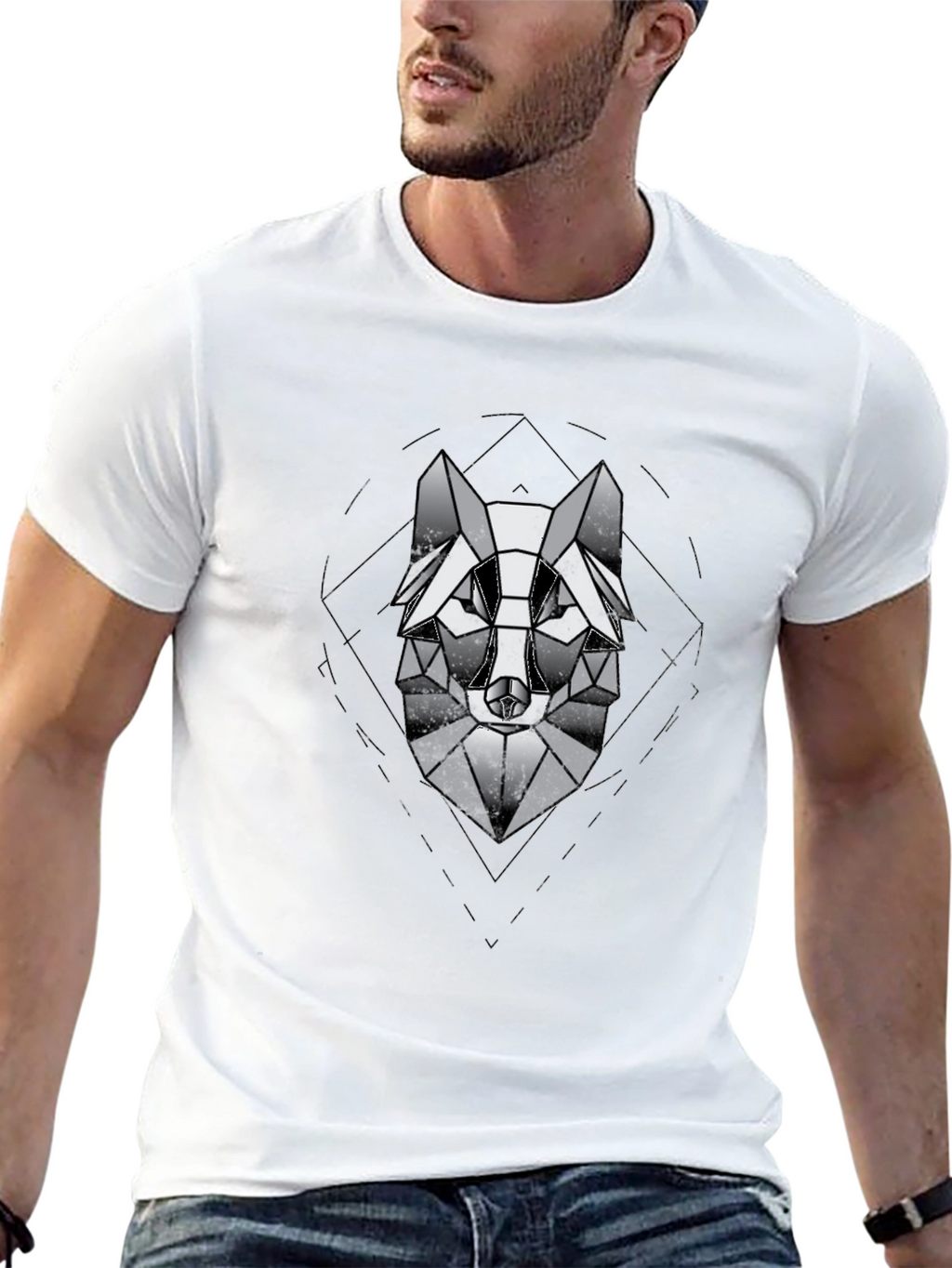 Geometric Wolf Graphic Black T-Shirt