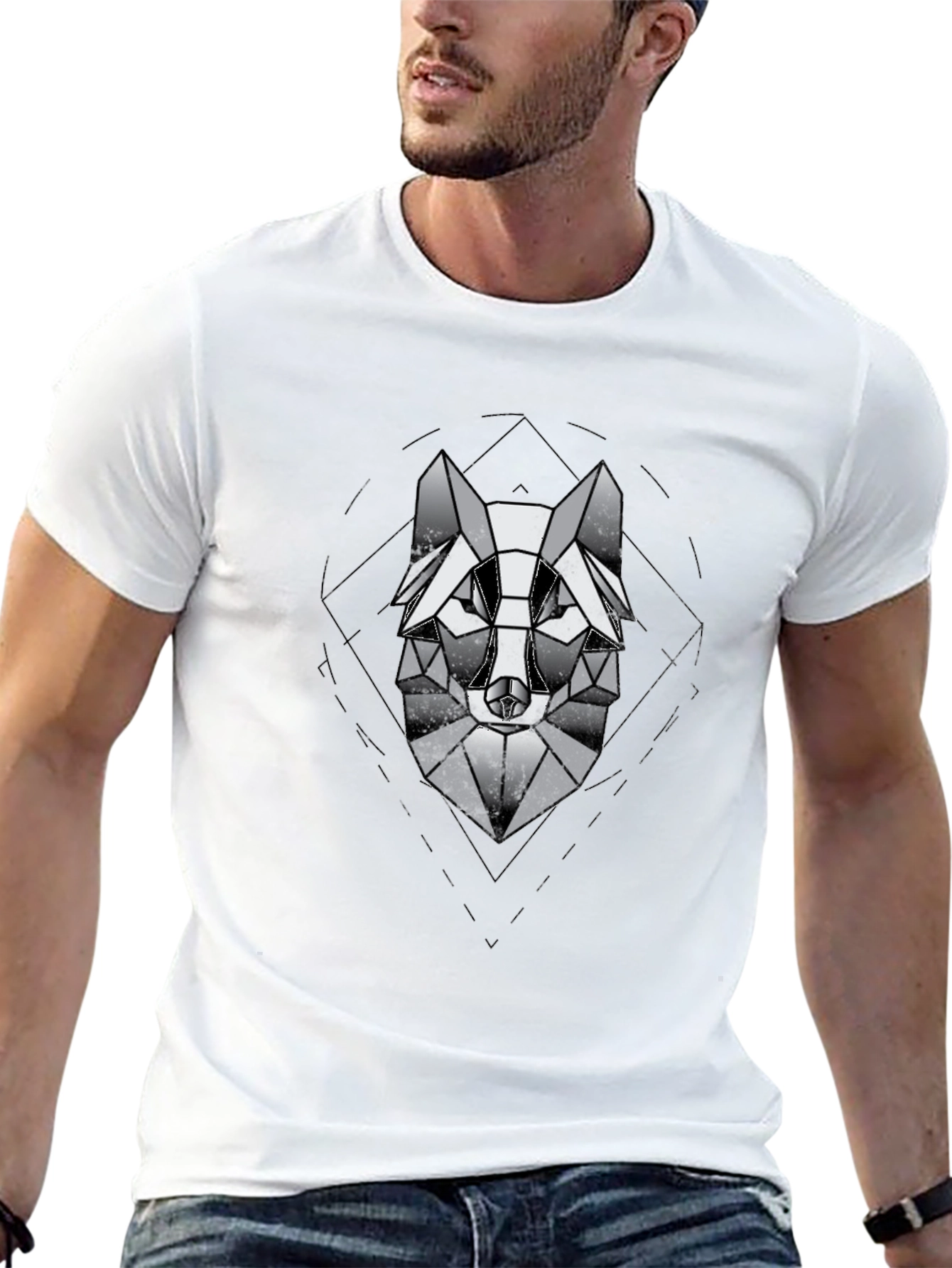 Geometric Wolf Graphic Black T-Shirt