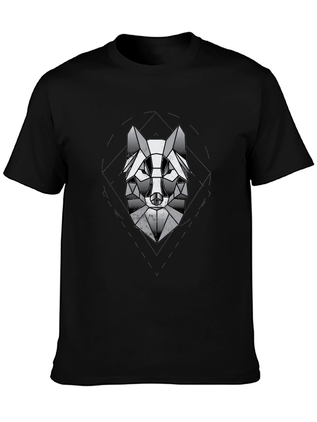 Geometric Wolf Graphic Black T-Shirt