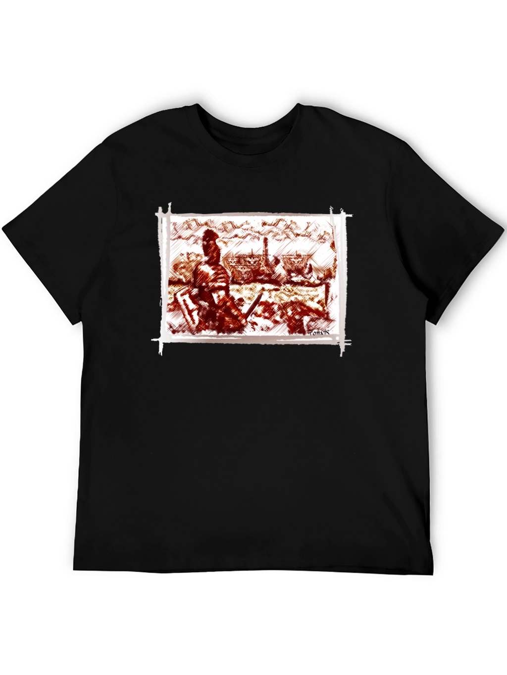Warrior Sketch Tee - Black Cotton T-Shirt