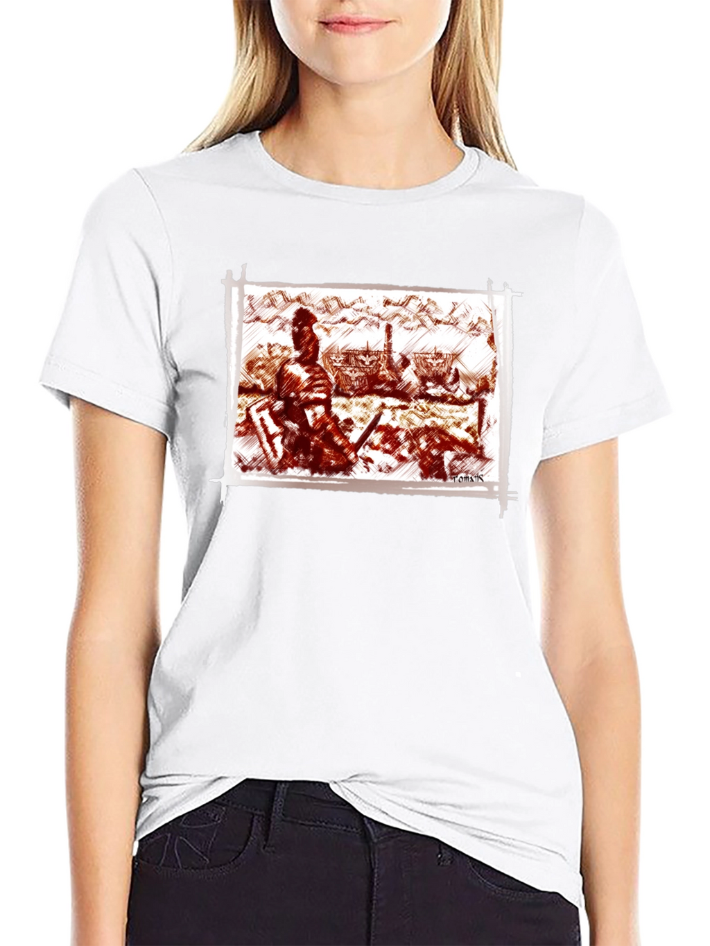 Warrior Sketch Tee - Black Cotton T-Shirt