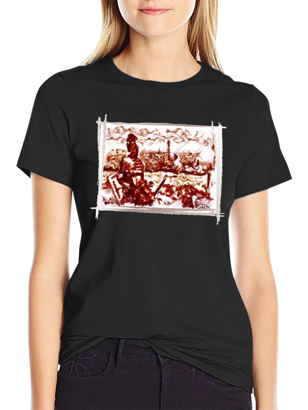 Warrior Sketch Tee - Black Cotton T-Shirt