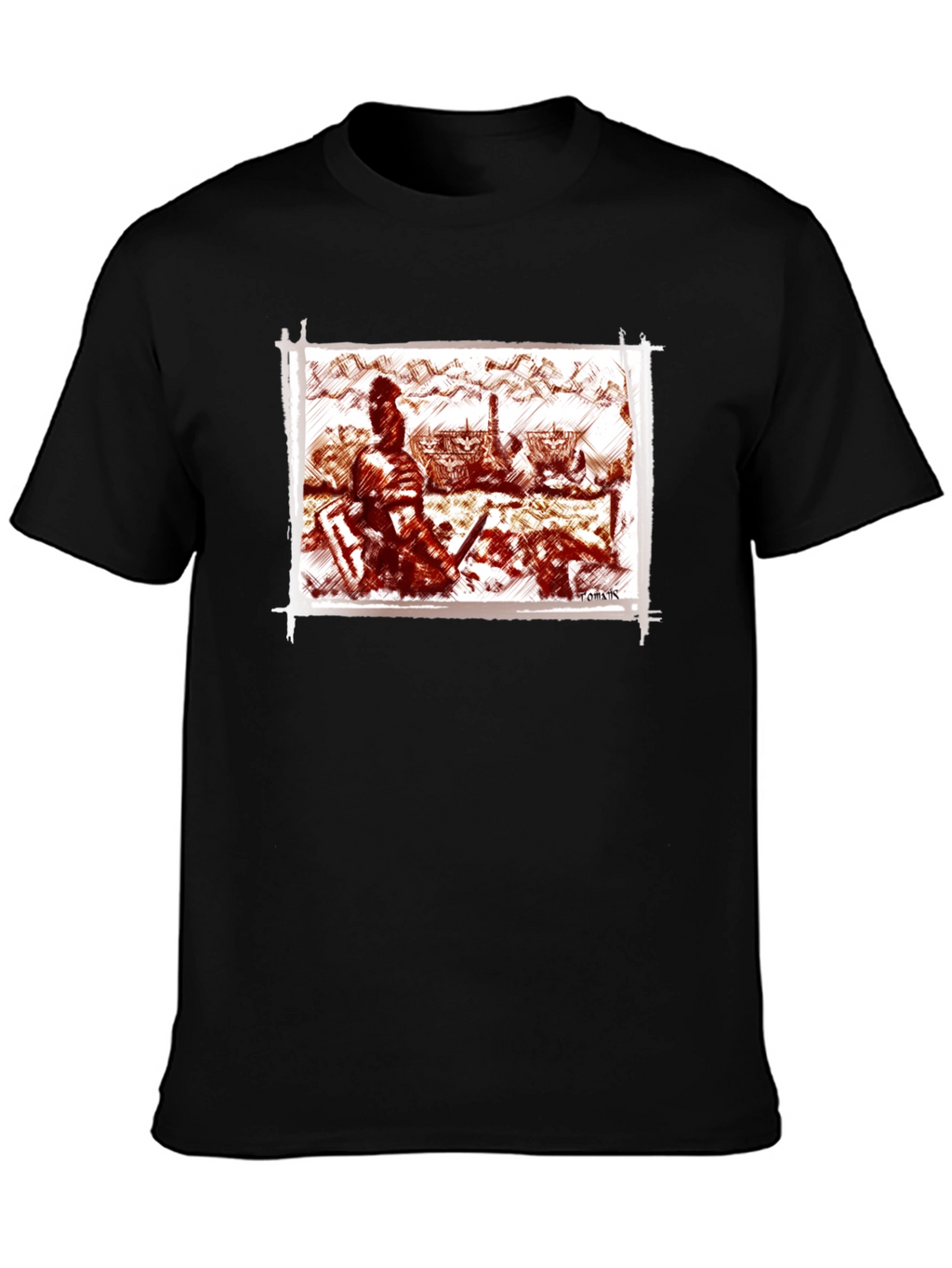 Warrior Sketch Tee - Black Cotton T-Shirt