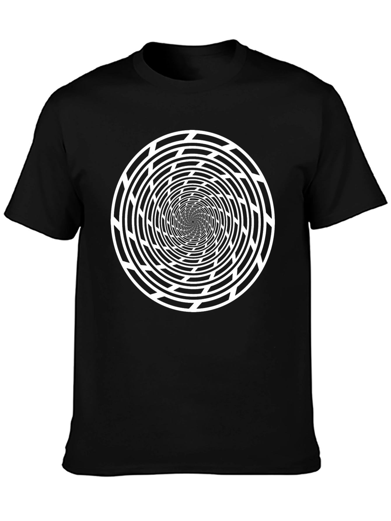 Optical Illusion Spiral Graphic Tee - Black Cotton T-Shirt
