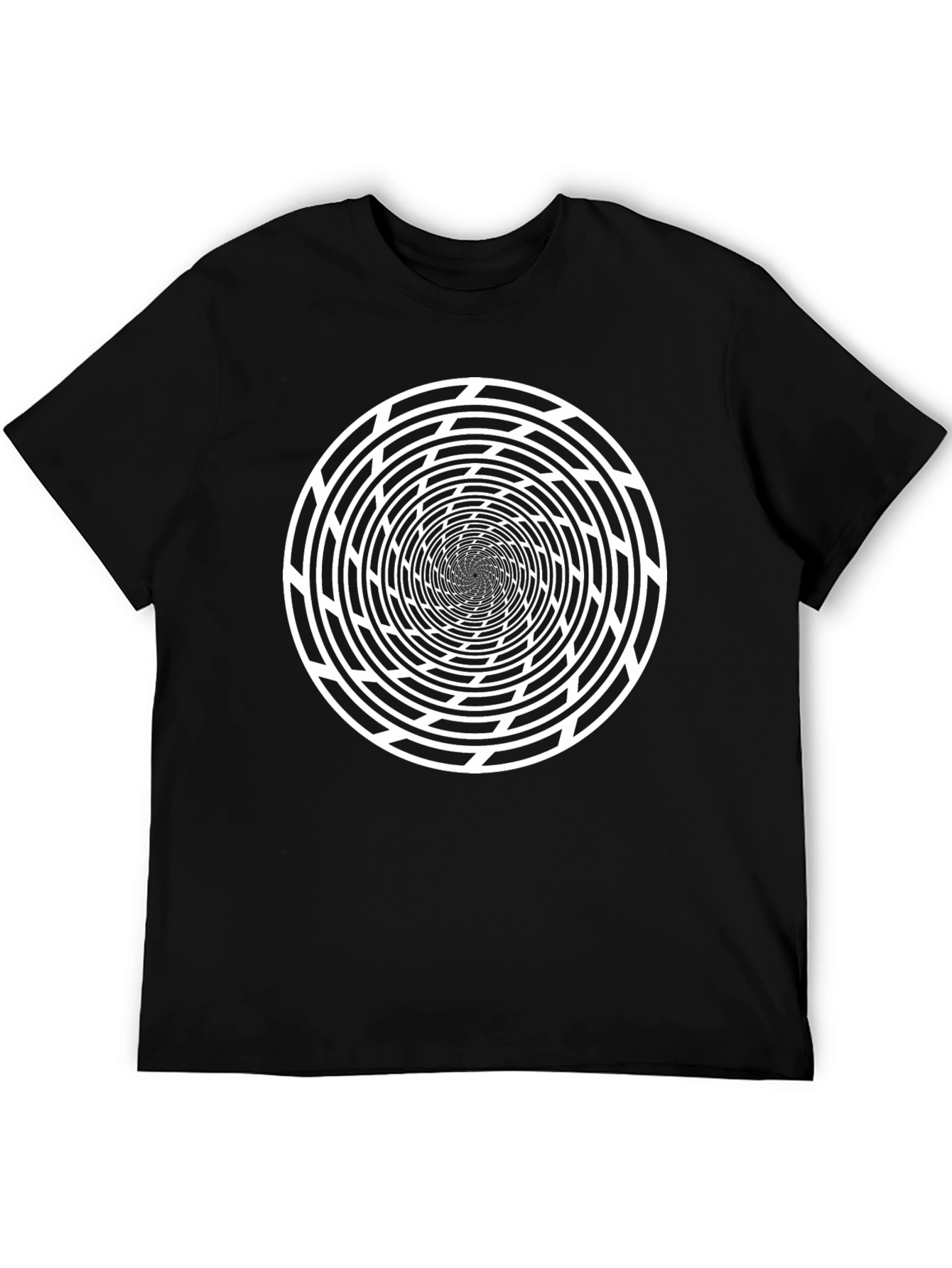 Optical Illusion Spiral Graphic Tee - Black Cotton T-Shirt