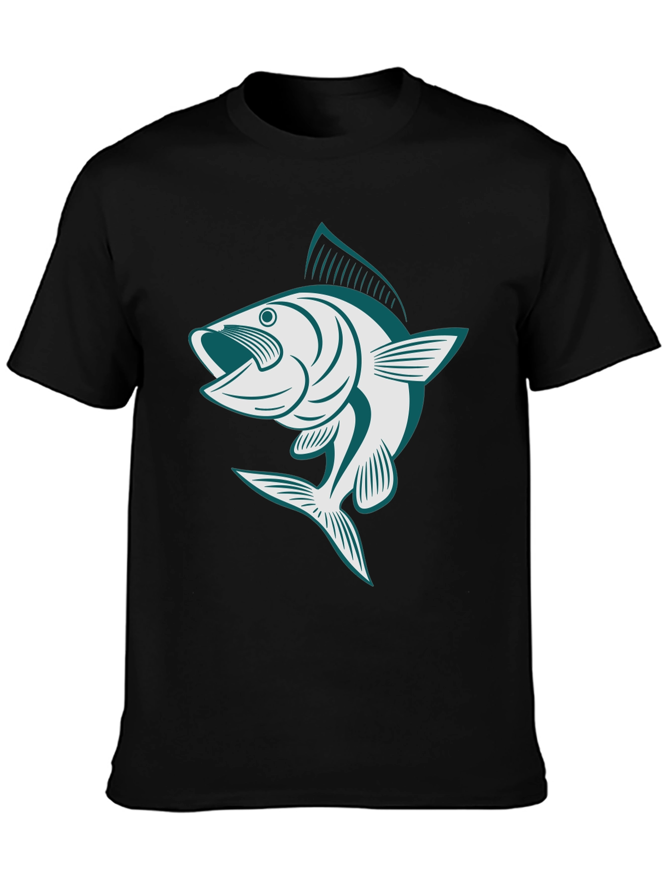 Mens Black T-Shirt with Fish Graphic
