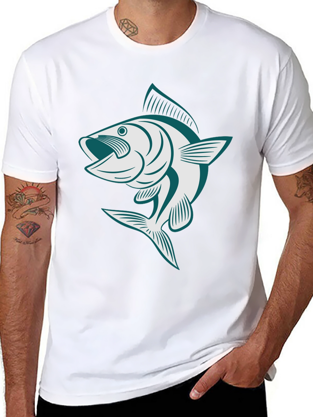 Mens Black T-Shirt with Fish Graphic