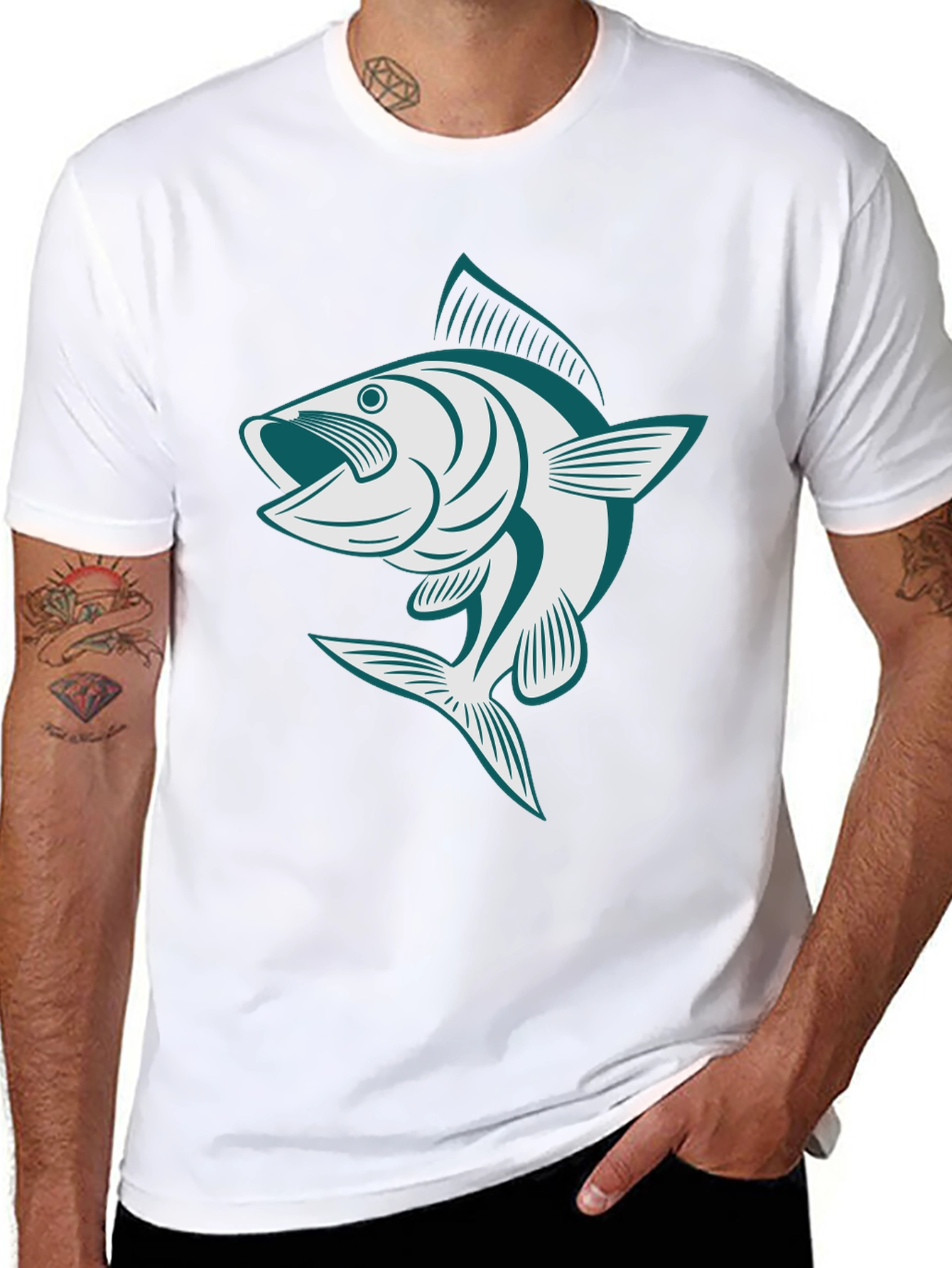 Mens Black T-Shirt with Fish Graphic
