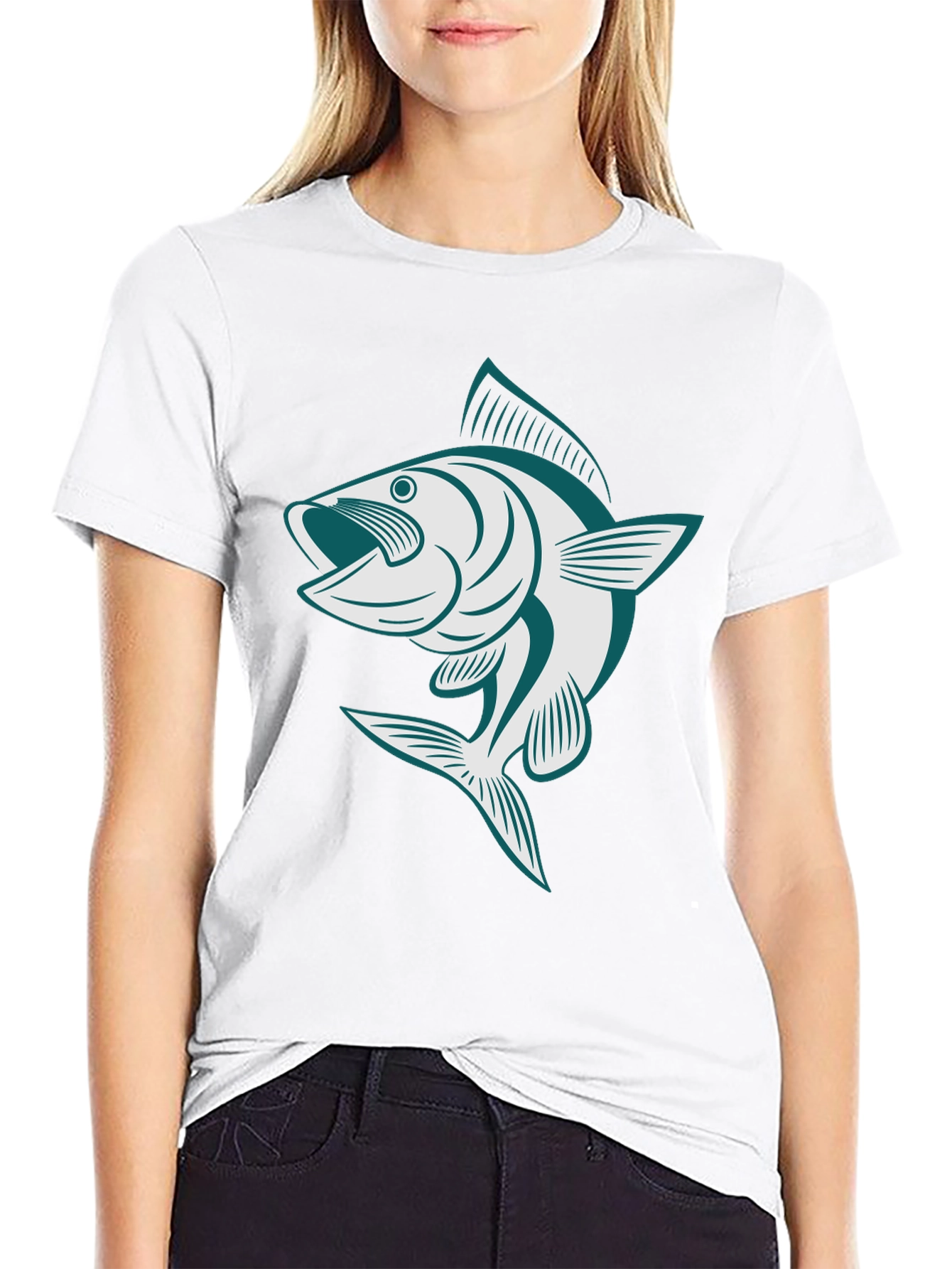 Mens Black T-Shirt with Fish Graphic
