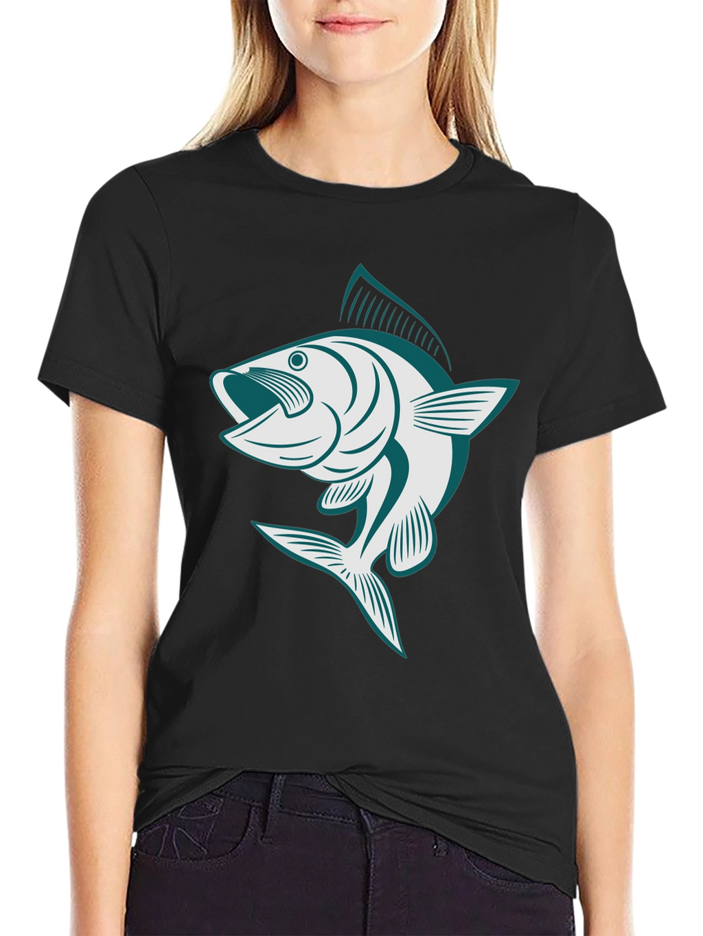 Mens Black T-Shirt with Fish Graphic