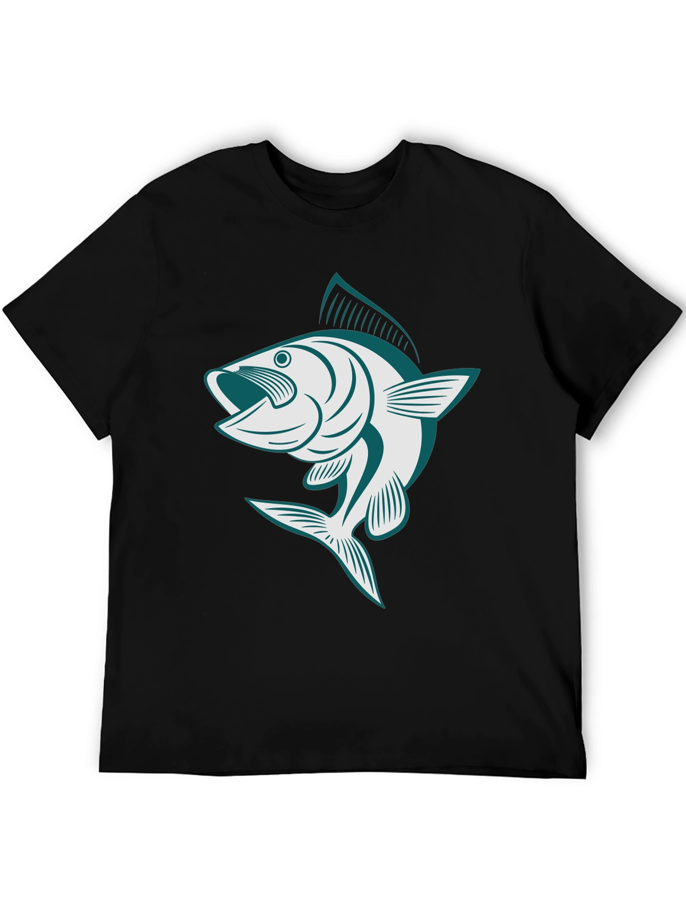 Mens Black T-Shirt with Fish Graphic