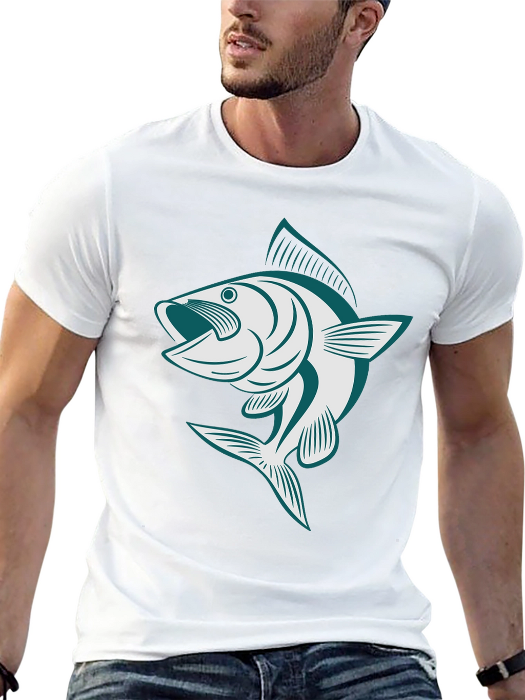 Mens Black T-Shirt with Fish Graphic