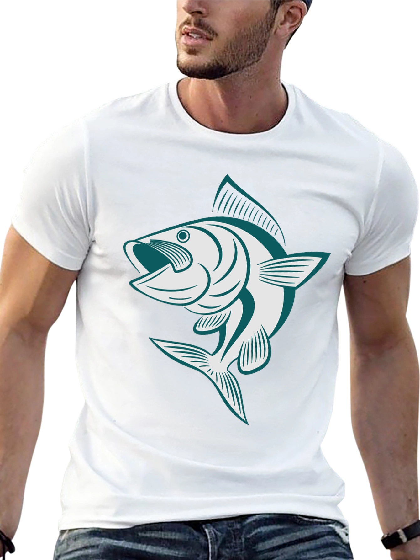 Mens Black T-Shirt with Fish Graphic