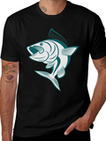 Mens Black T-Shirt with Fish Graphic