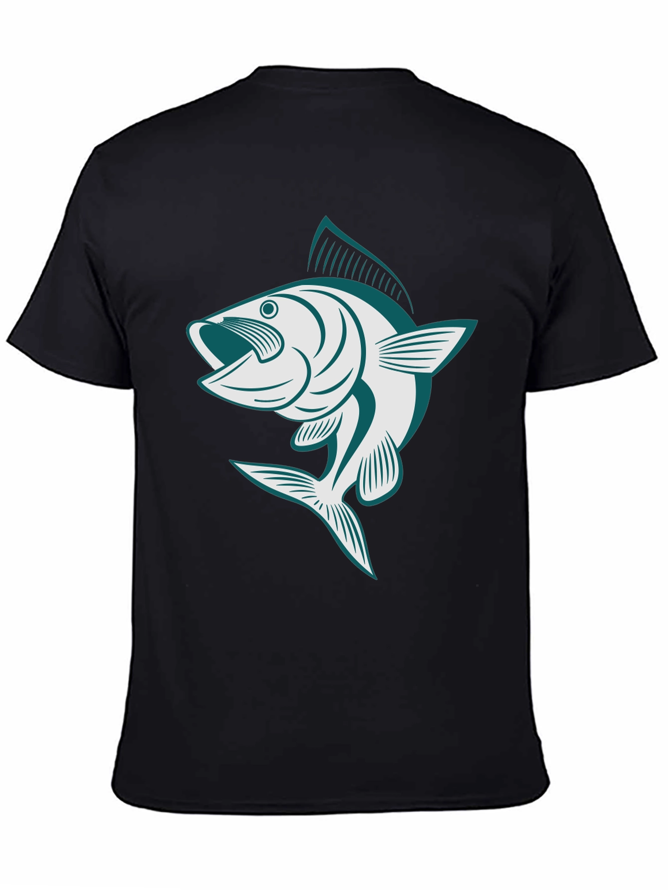 Mens Black T-Shirt with Fish Graphic