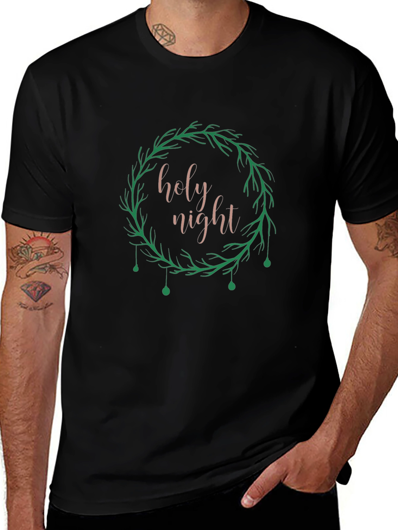 Holy Night Wreath Graphic Tee - Black