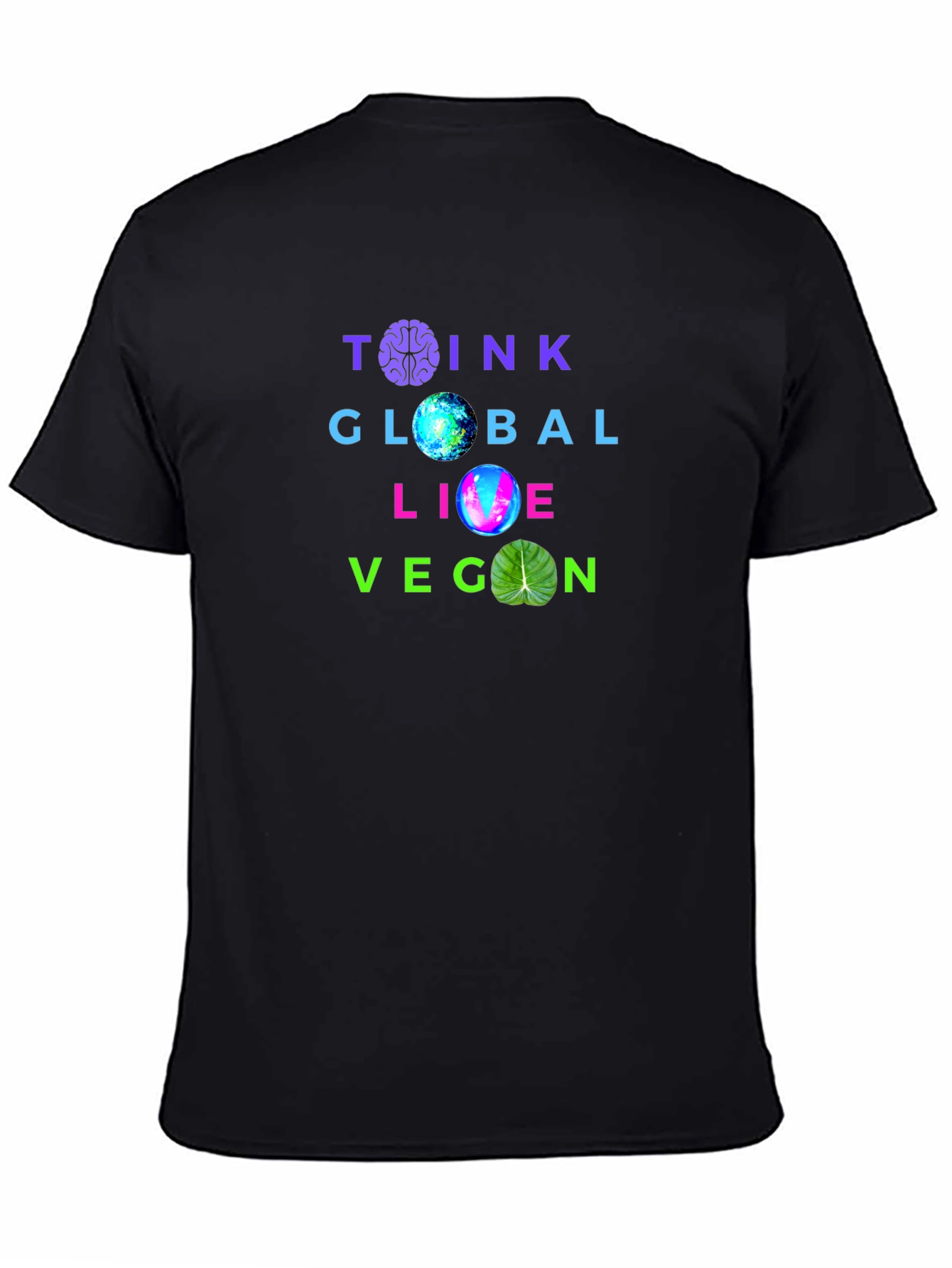 Think Global Live Vegan T-Shirt - Brain Earth & Leaf