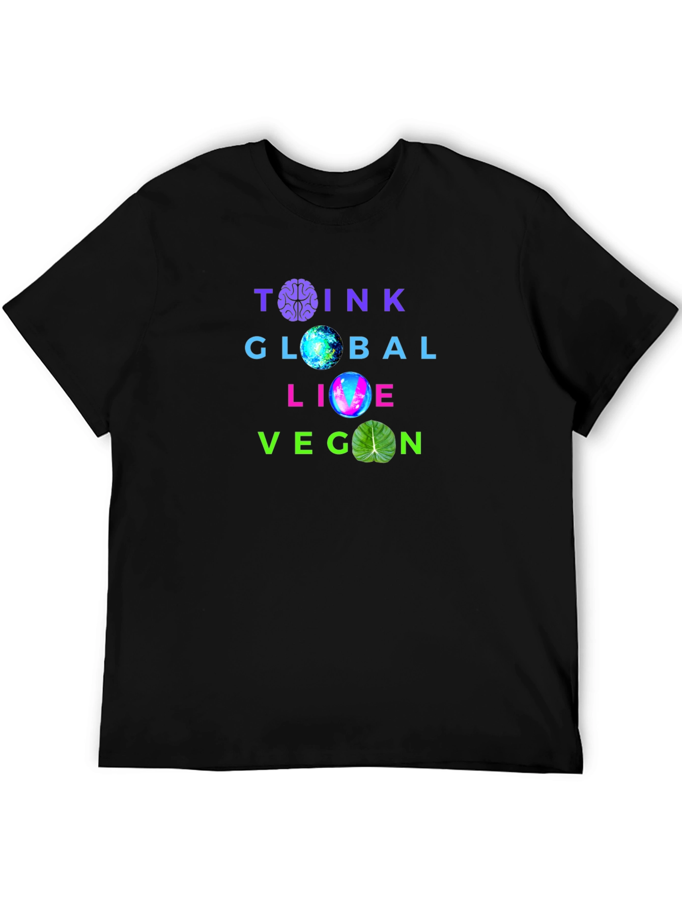Think Global Live Vegan T-Shirt - Brain Earth & Leaf