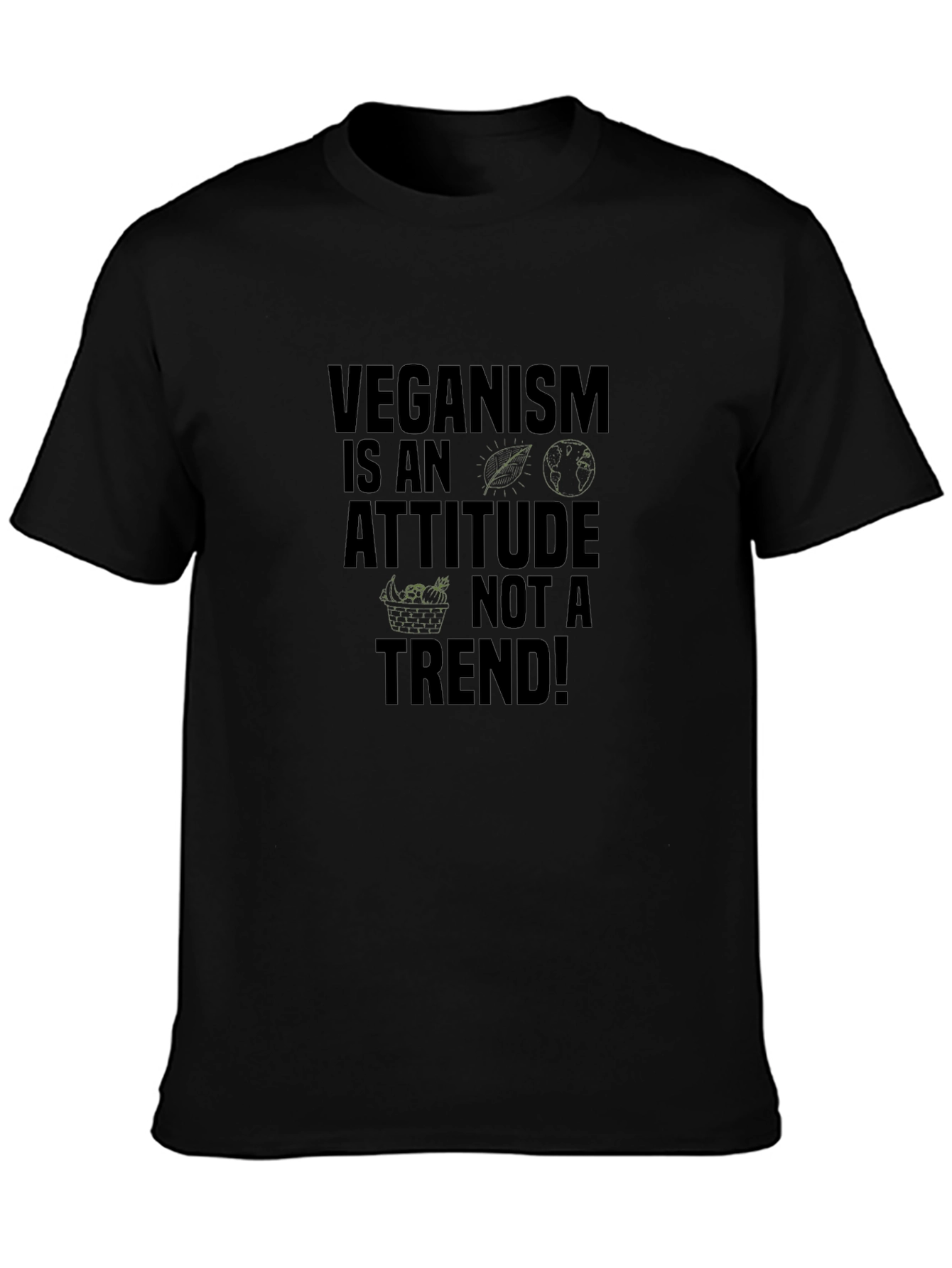 Veganism Attitude T-Shirt - Black Graphic Print