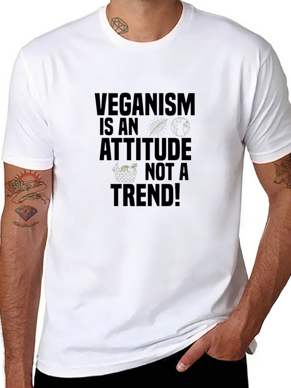 Veganism Attitude T-Shirt - Black Graphic Print
