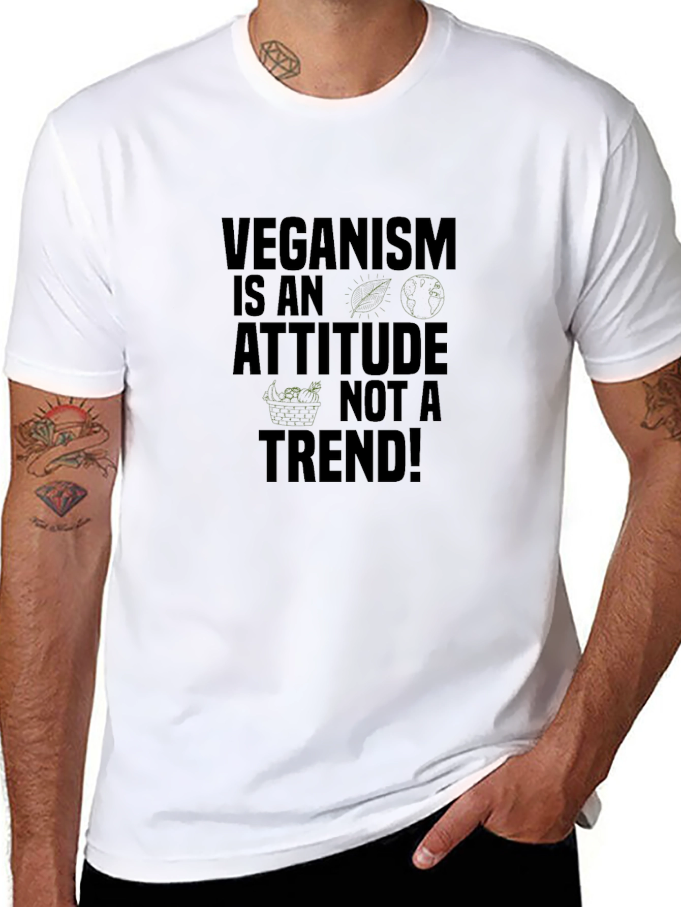 Veganism Attitude T-Shirt - Black Graphic Print