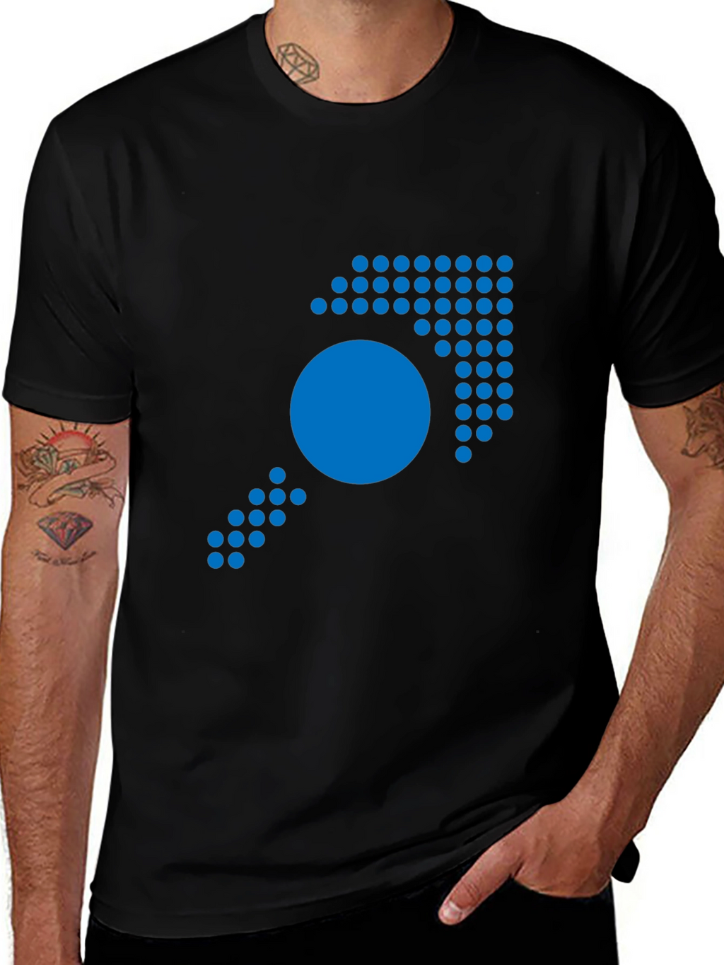 Blue Dot Arrow Graphic Black T-Shirt