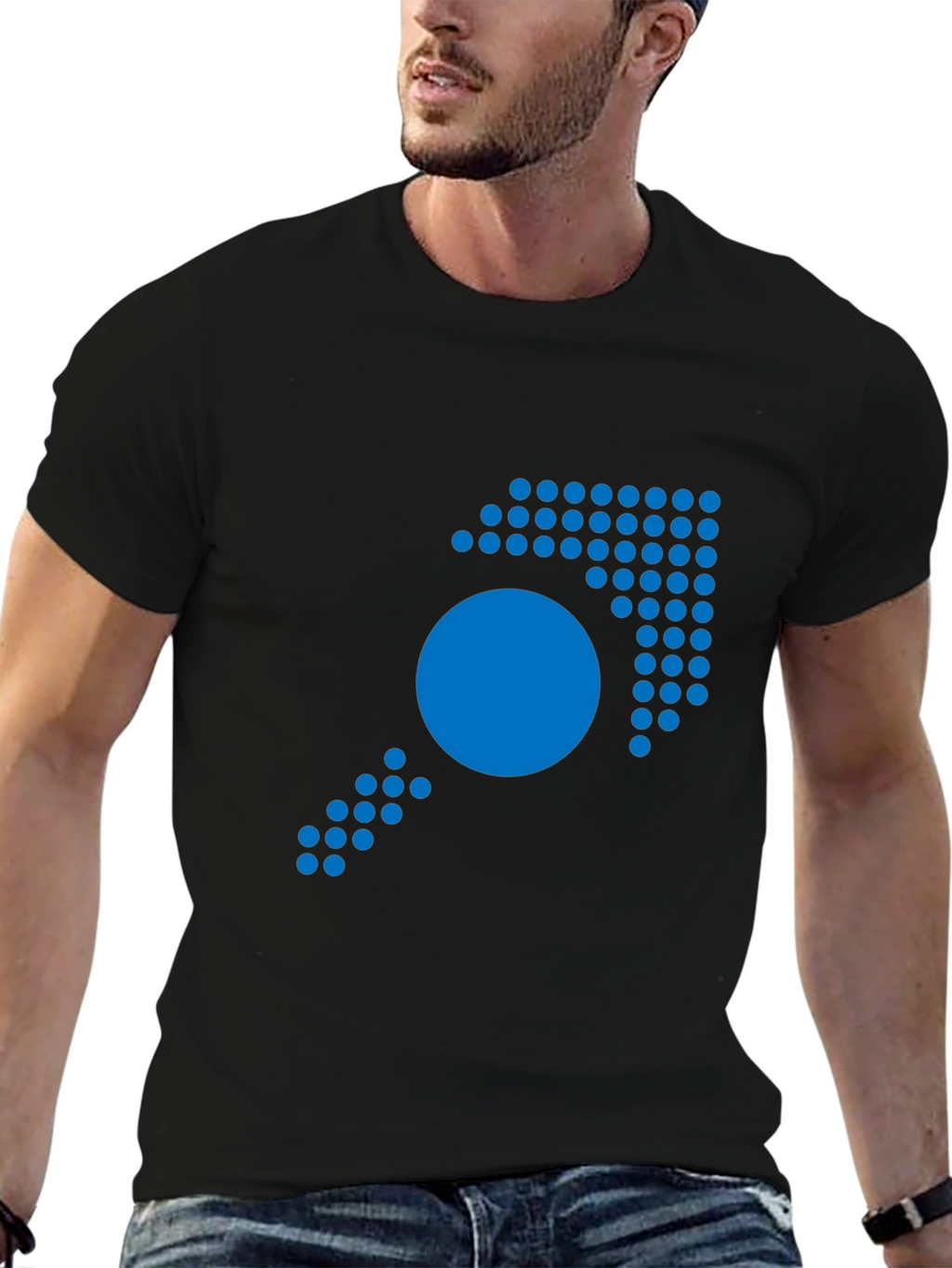 Blue Dot Arrow Graphic Black T-Shirt