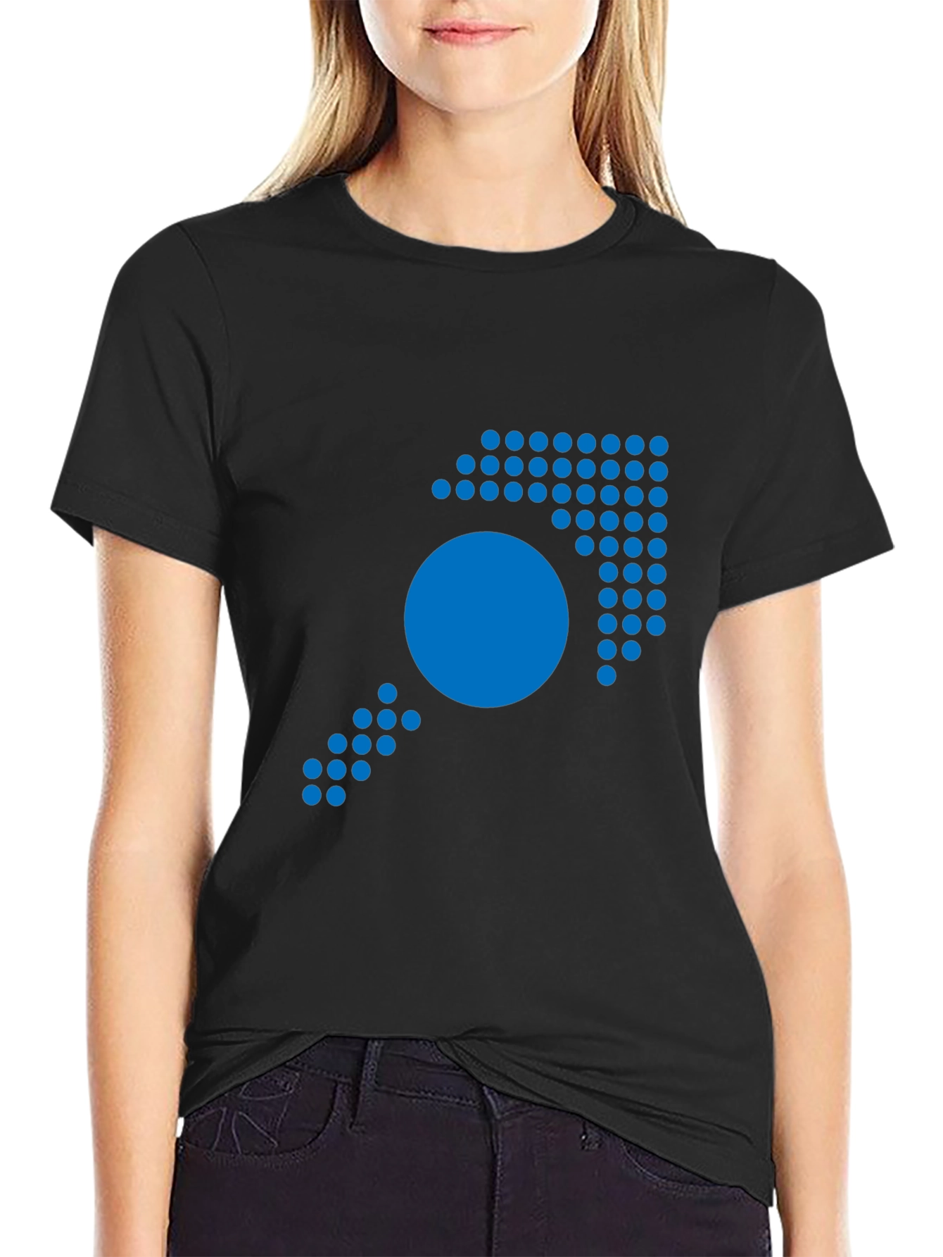 Blue Dot Arrow Graphic Black T-Shirt