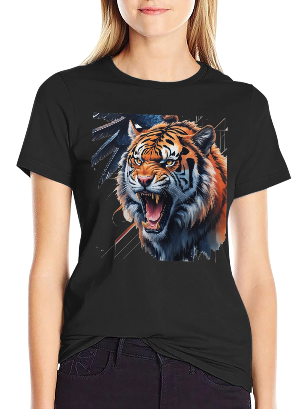 Tiger Graphic Print Black Tee