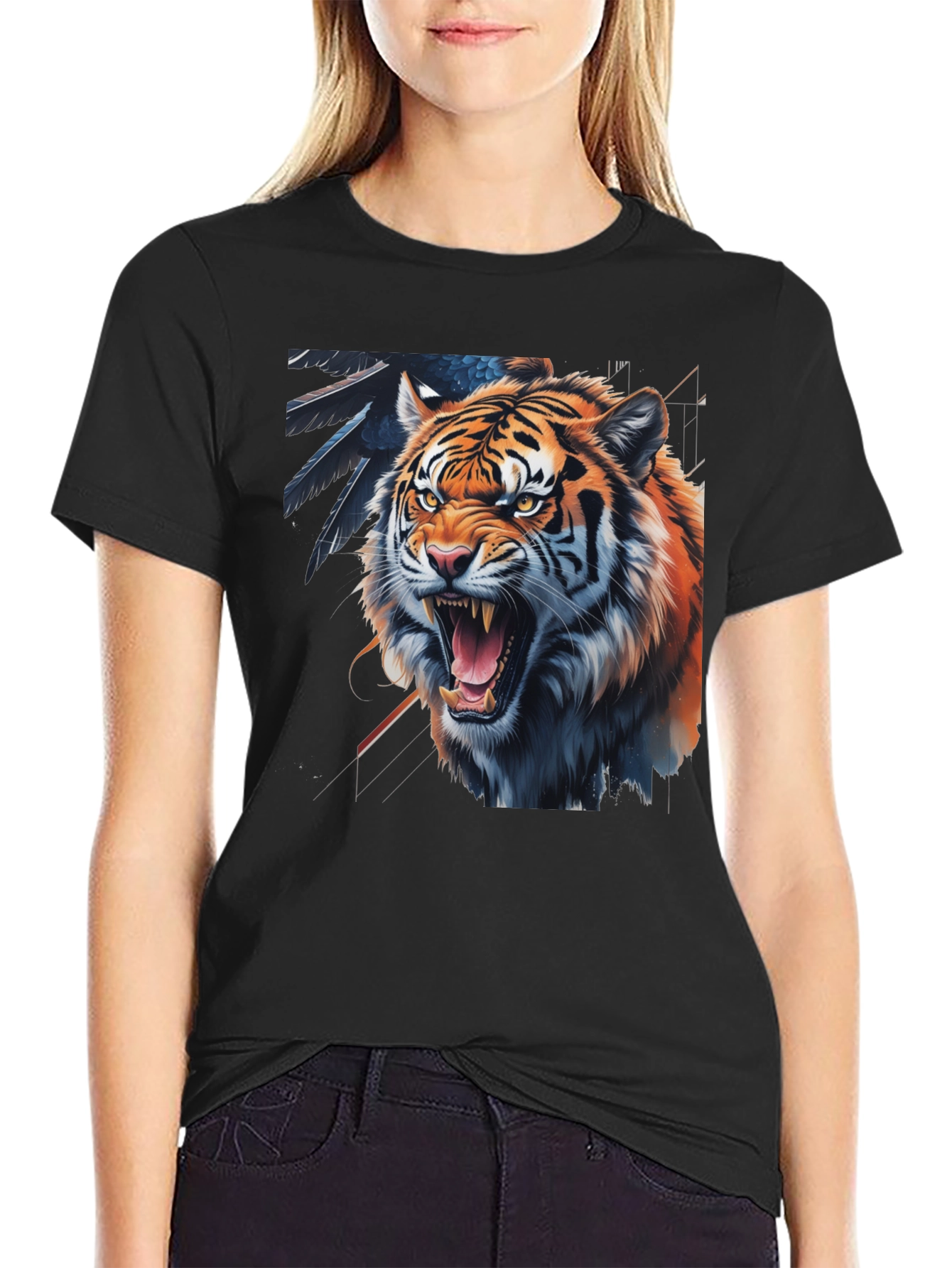 Tiger Graphic Print Black Tee