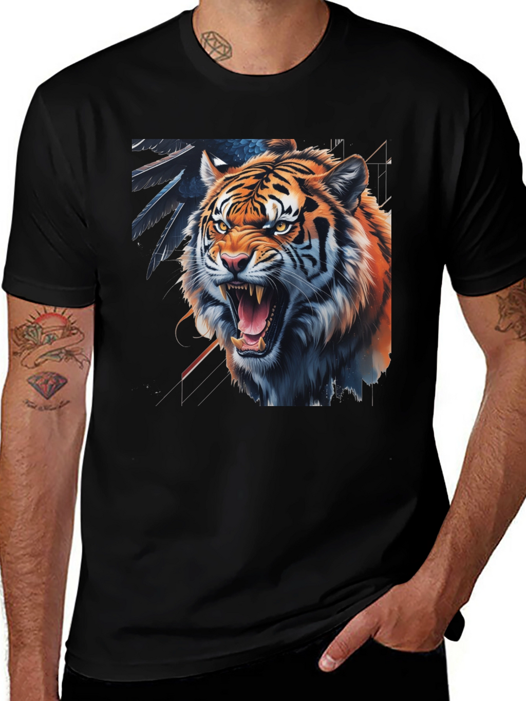 Tiger Graphic Print Black Tee