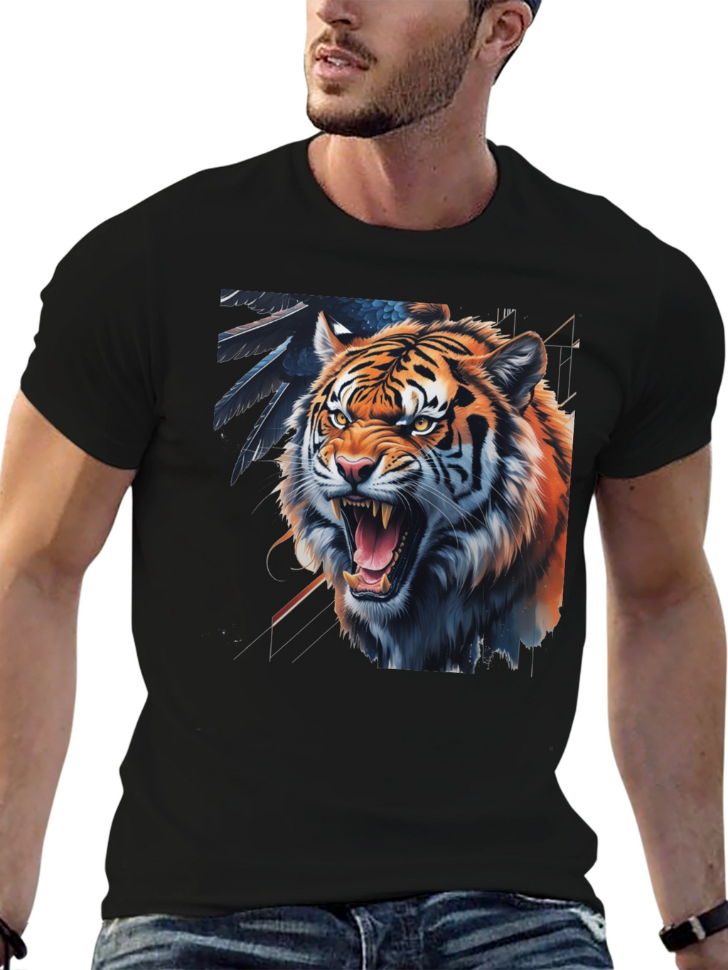 Tiger Graphic Print Black Tee