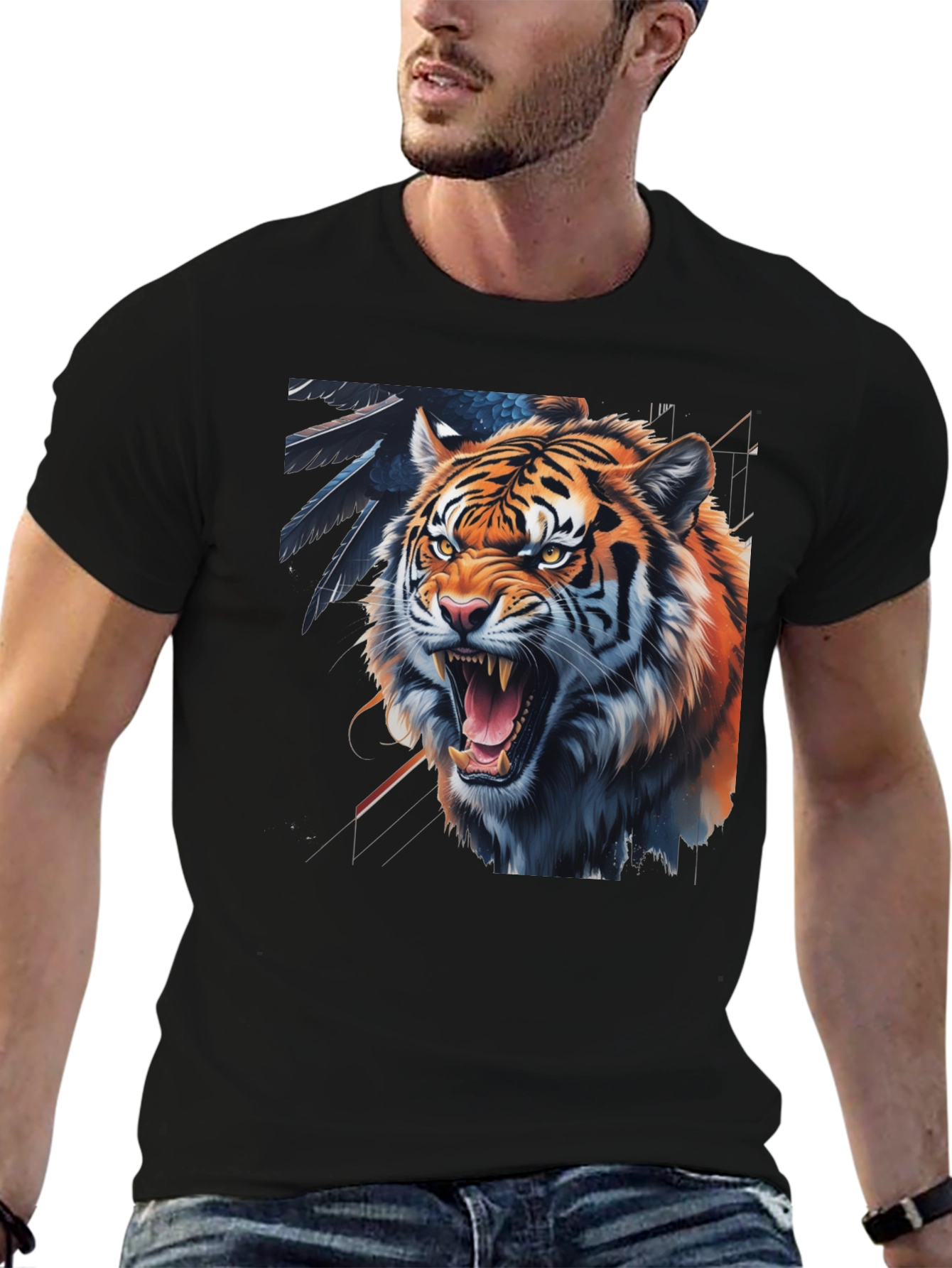 Tiger Graphic Print Black Tee