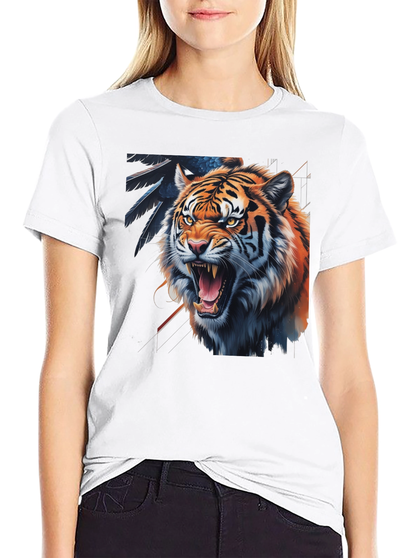 Tiger Graphic Print Black Tee